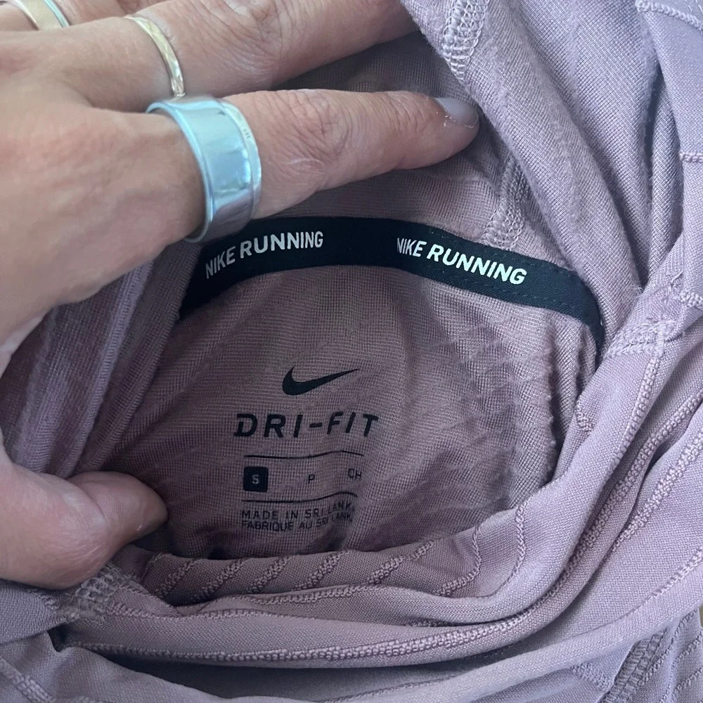 Nike Running Dri-Fit Cowl Neck Long Sleeve Top S Mauve Dusty Purple Textured